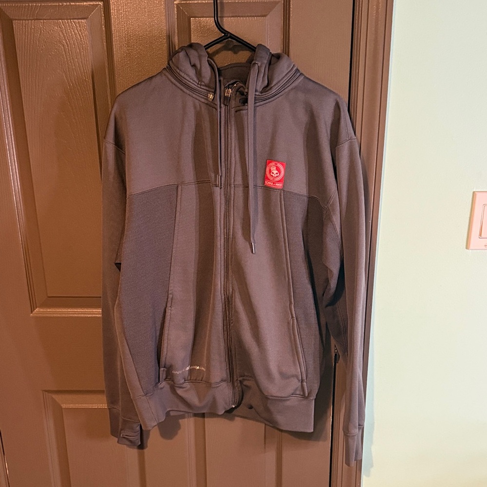 Men's Black Hoodie Jacket with Red Logo